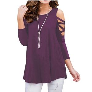 Blue Time Purple Cold Shoulder 3/4 Sleeve Top XXL